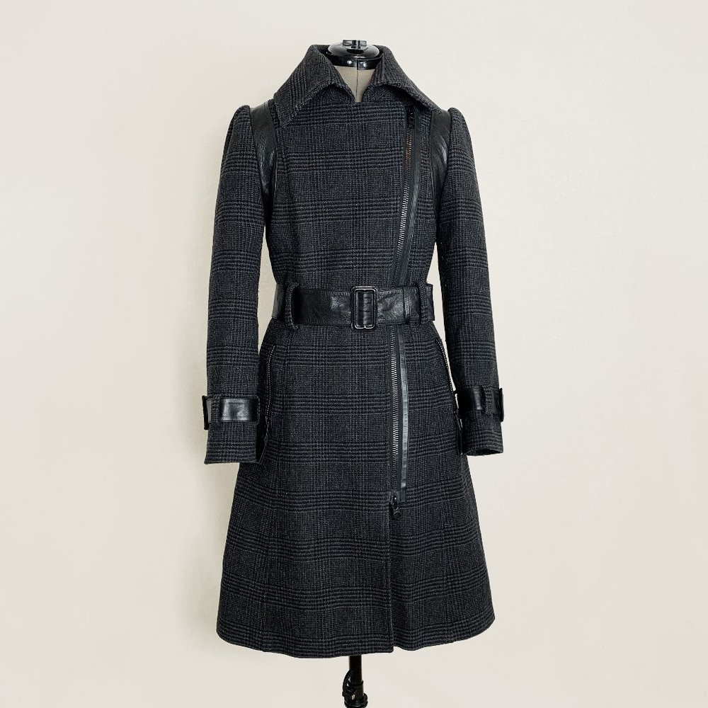 Mackage Houndstooth Plaid with Leather Trim Coat